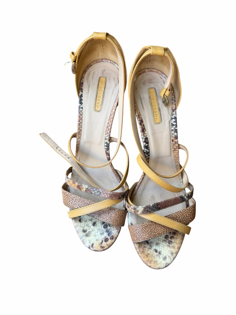 Longchamp Made in Italy Leather Snakeskin Strappy Heels EU 41
